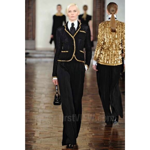 Ralph Lauren Purple Label Runway Blazer Gold Beaded Silk Knit Evening Jacket L - Picture 2 of 16